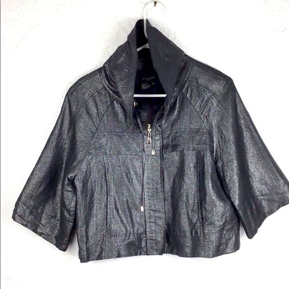 Sandro Sportswear Dark Gray Metallic Zip Up Short Sleeve Jacket - Picture 8 of 16